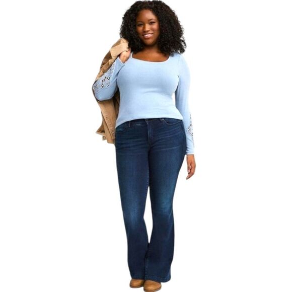 TORRID Plus Size Cotton Modal Blue Ribbed Scoop Neck Crochet Long Sleeve Top 2X - Picture 3 of 16